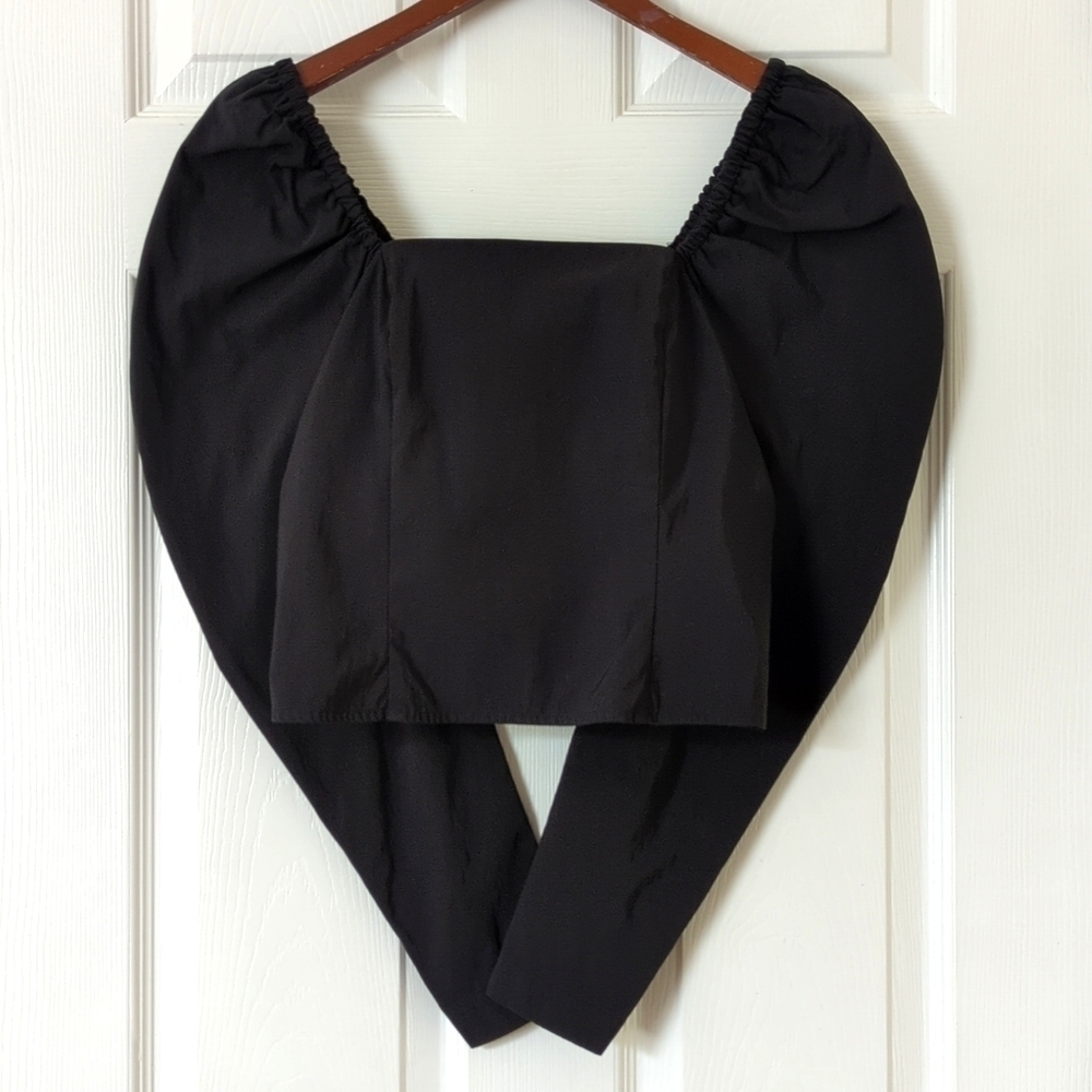 Levi's Junie Long Mutton Sleeve Square Neck Cropped Slim Fit Blouse Black XS